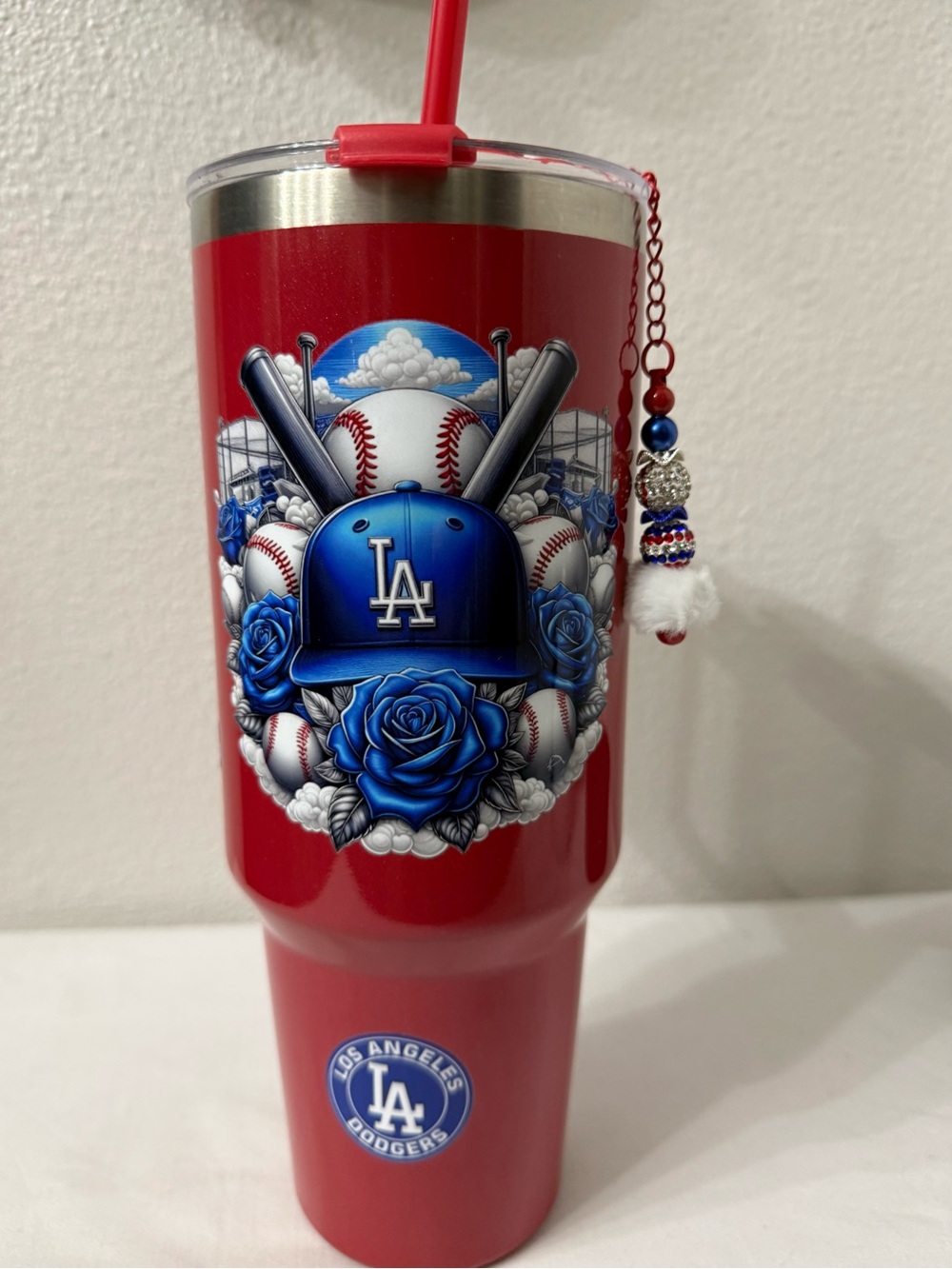 LA Dodgers 40 oz Baseball Tumbler with Straw Charm | Stainless Steel
New